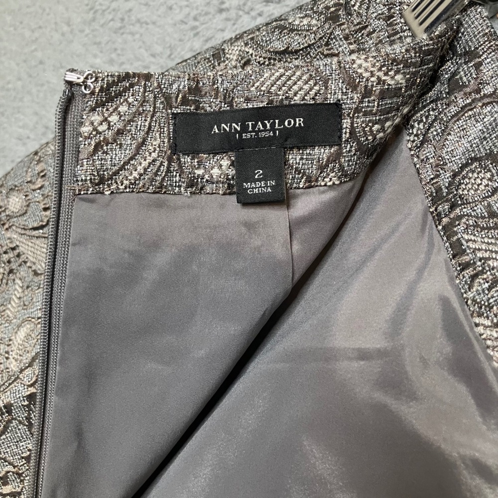 Ann Taylor Pencil Skirt 2 Mohair Wool Blend Silver Metallic Shiny Brocade Office - Picture 3 of 10